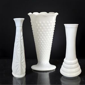Collection of 3 Vintage Milk Glass Vases